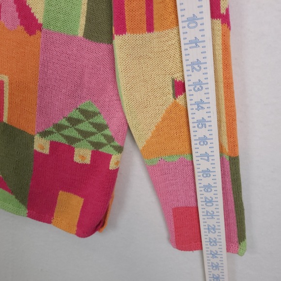 Vintage Handknit Cardigan Sweater Plus1X House Scene  Americana Novelty Artsy - Picture 7 of 12